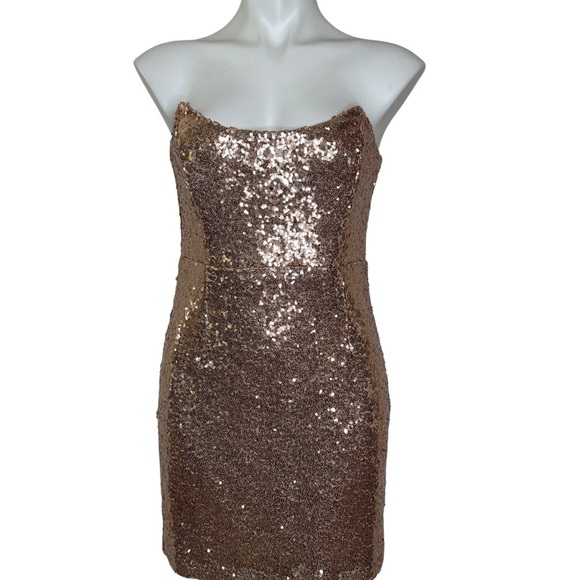 Lulus gold strapless bodycon sequin dress large - Picture 3 of 6
